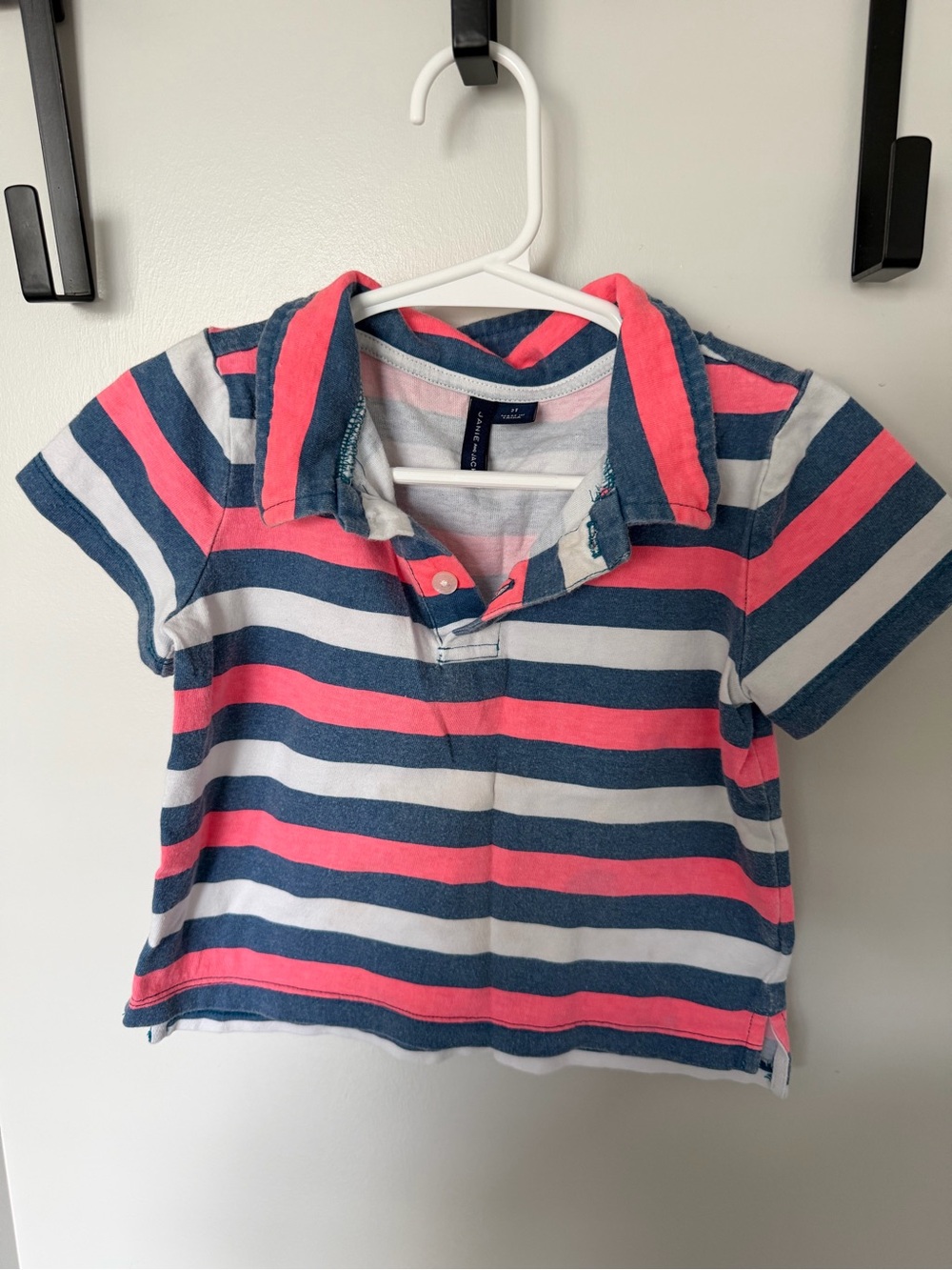 Janie and Jack Striped Polo in Pink, Navy & White
